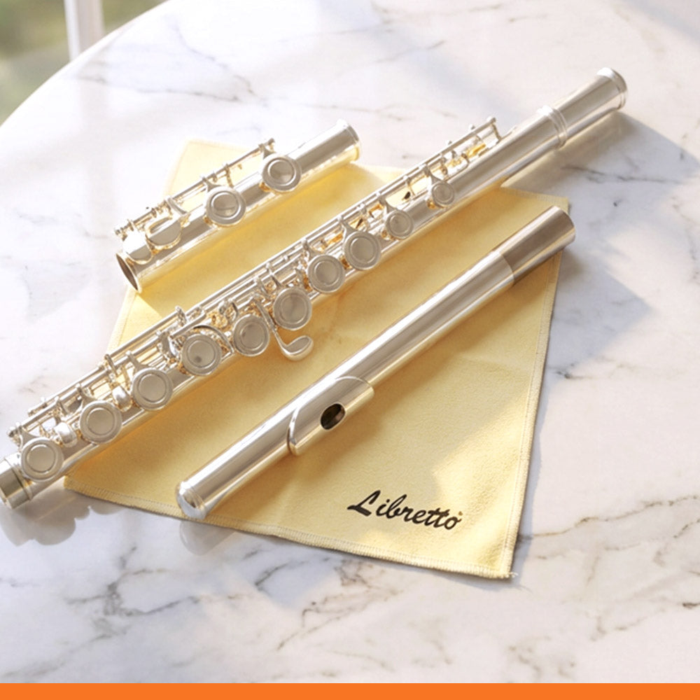 Libretto Flute Cleaning Kit with Silver Polishing Cloth, Cleaning Rod, and Lint-Free Cotton Cloth, 3pcs, AC005-4