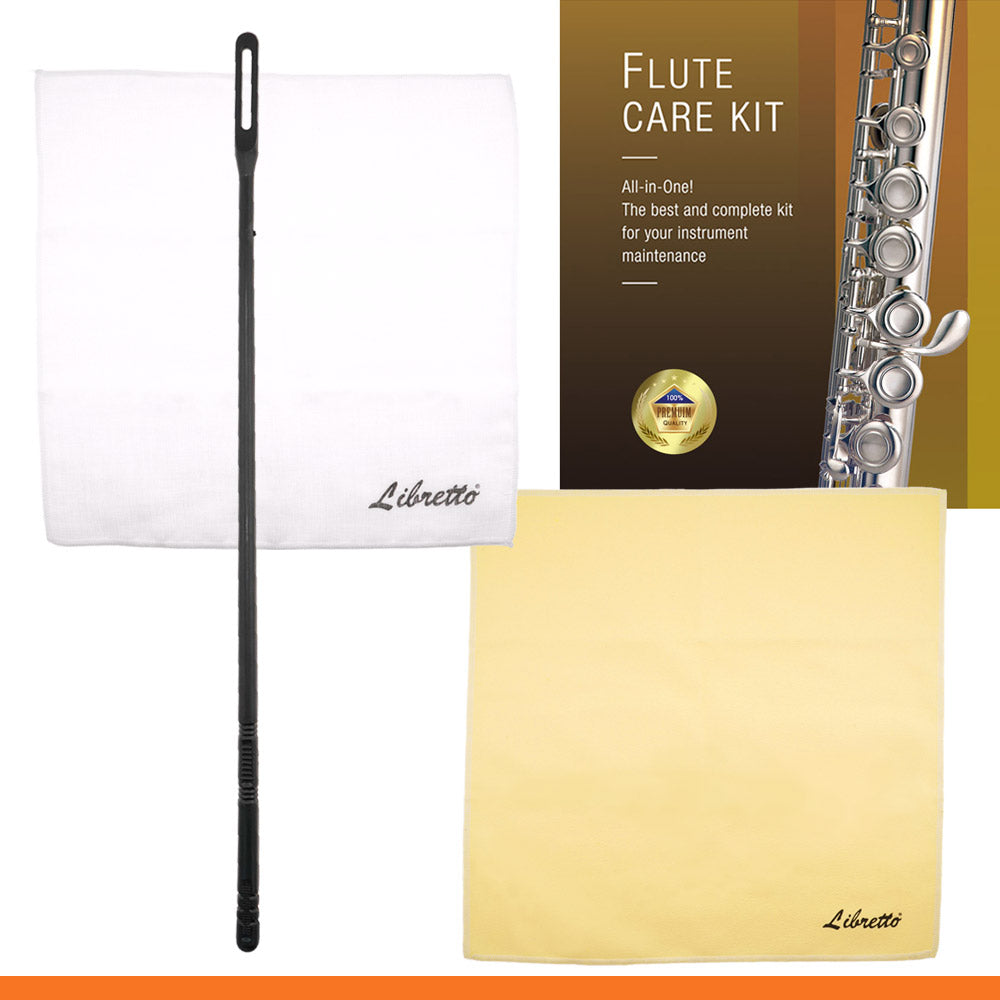 Libretto Flute Cleaning Kit with Silver Polishing Cloth, Cleaning Rod, and Lint-Free Cotton Cloth, 3pcs, AC005-4